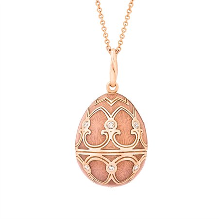 Pink Guilloché Enamel, Diamond & Rose Gold Fabergé Egg Pendant
