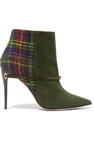 Jennifer Chamandi | Nicoló 105 suede and checked bouclé-tweed ankle boots | NET-A-PORTER.COM