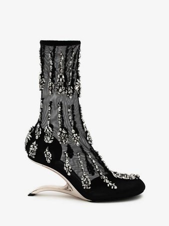 Embroidered Arc Boot in Black/Silver | Alexander McQueen US