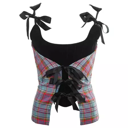 Vivienne Westwood black velvet and tartan silk corset with crystals, fw 1993 For Sale at 1stDibs