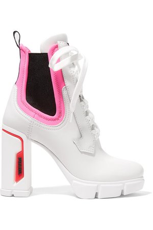 Prada | Logo-embossed rubber and neoprene-trimmed leather ankle boots | NET-A-PORTER.COM