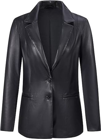 RISISSIDA Women Faux Leather Blazer Jackets for Spring and Fall Fashion, Vegan Leather Button Down Coats at Amazon Women's Coats Shop
