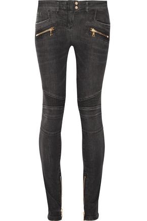 Moto-style distressed low-rise skinny jeans | BALMAIN | Sale up to 70% off | THE OUTNET