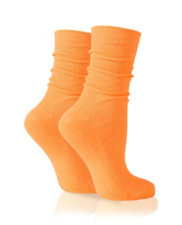 Womens Orange Plain Ribbed Crew Socks