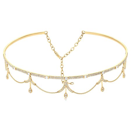 14k Yellow Gold Adorable Choker Necklace with Diamond For Sale at 1stDibs