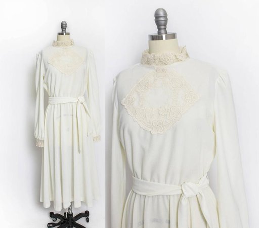 Vintage 1970s Dress Off White Lace & Knit Sheer Boho Peasant | Etsy