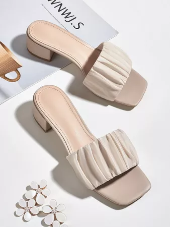 Open Toe Ruched Mule Sandals | SHEIN USA