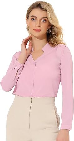Allegra K Women's Work Office Blouse Button Up Long Sleeve V Neck Chiffon Shirt at Amazon Women’s Clothing store