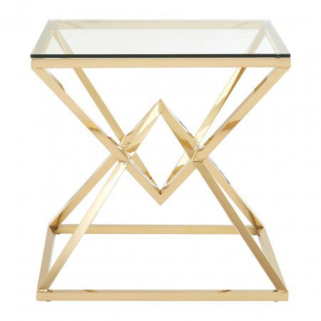Dallas Clear Glass And Gold Square Side End Table
