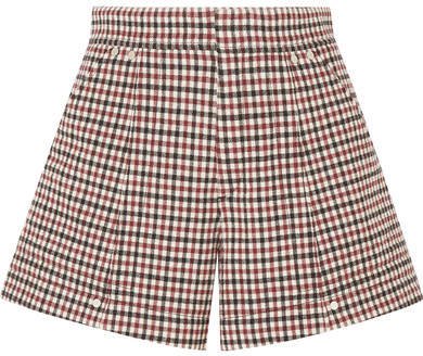 Checked Wool-blend Shorts - Red