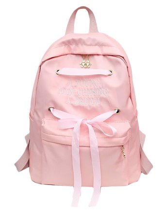 Bow Tie Slogan Embroidered Backpack