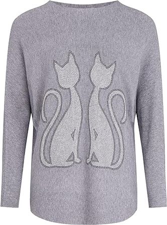VIITE Women's Spring Fall Round Neck Batwing Sleeve Pullover Sweater One Size (821 Grey) at Amazon Women’s Clothing store