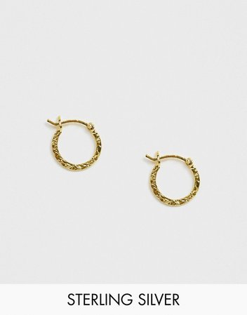 ASOS DESIGN sterling silver with gold plate hoop earrings in hammered metal | ASOS