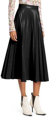Pleated Faux Leather Midi Skirt