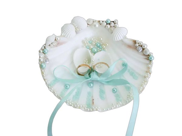 Turquoise wedding, Shell ring holder, Wedding Ring Holder, Sea shell Ring Bearer, Sea Wedding, Ring Bearer, Sea Shell Ring Pillow, Aqua blue