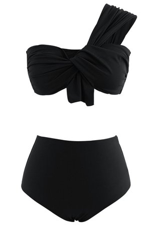 Sweet Knot One-Shoulder Bikini Set in Black - Retro, Indie and Unique Fashion