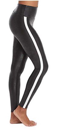 Spanx Faux Leather leggings with white stripe
