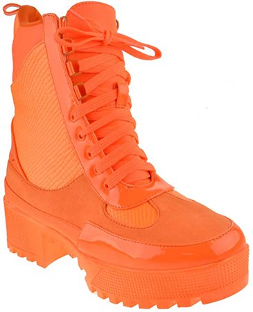 Amazon.com | Lemonade Commander Womens Chunky Heel Lace Up Platform Military Combat Boots Orange 6 | Boots