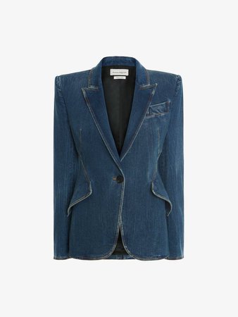 Denim Tailored Jacket in Dark Blue Wash | Alexander McQueen FI