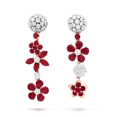Van Cleef & Arpels, Folie des Prés earrings Rose gold, Diamond, Ruby