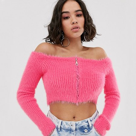 Women Off the Shoulder Zip Up Fluffy Cropped Cardigan|Cardigans| | - AliExpress