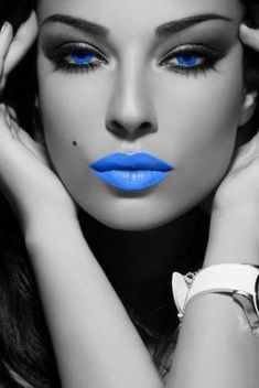 Black & White Model Blue Lips & Eyes