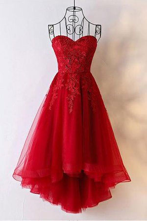 Sweetheart red tulle high low homecoming dress, red lace party dress