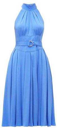 Nicola High Neck Belted Silk Dress - Womens - Blue