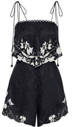 Layered Embroidered Linen Playsuit