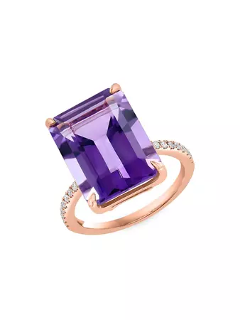 Saks Fifth Avenue Collection 14K Rose Gold, Diamond & Amethyst Ring