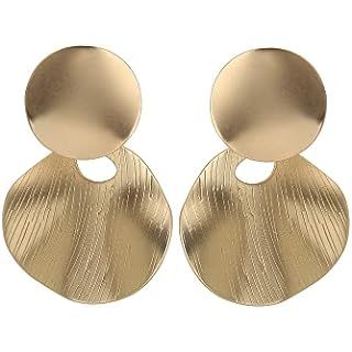 Amazon.com: FAMARINE Matte Gold Big Disc Drop Dangle Earrings Statement Brushed Round Hammered Women Earrings Fashion Jewelry : Clothing, Shoes & Jewelry