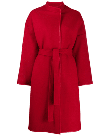 Long coat red with shiny leather from PINKO – D'Adélia