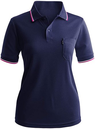CLOVERY Women's Quick Drying Active Wear Short Sleeve Button Polo Shirt Navy M at Amazon Women’s Clothing store