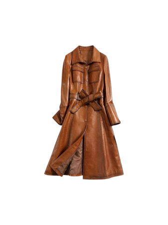 brown Women's Italian Style Brown Real Leather Overcoat | Handmade Vintage Style Trench Sheepskin Leather coats