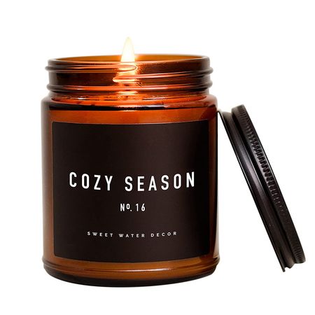Amazon.com: Sweet Water Decor Cozy Season Candle | Woods, Warm Spice, and Citrus Autumn Scented Soy Candles for Home | 9oz Amber Jar, 40 Hour Burn Time, Made in the USA : Everything Else