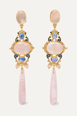 Pink Gold-plated and enamel multi-stone earrings | Percossi Papi | NET-A-PORTER