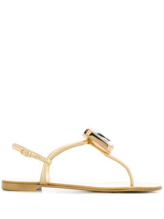 Giuseppe Zanotti Crystal Embellished Flat Sandals E000055002 Gold | Farfetch