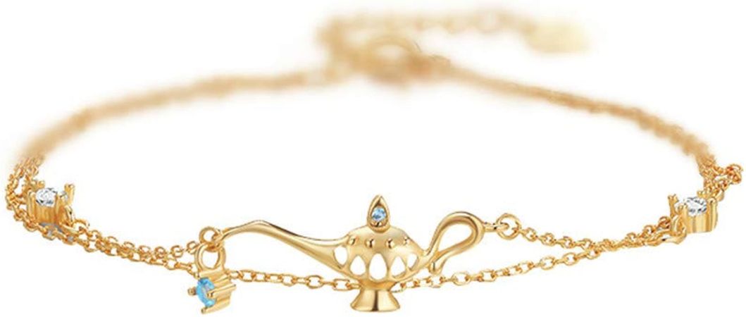 Amazon.com: Cute Layered Aladdin Genie Lamp Bracelet for Women Girls Sterling Silver Crystal Charms Hand Chain Trendy Birthday Christmas Party Holiday Jewelry BFF Gift for Mom Daughter (Gold): Clothing, Shoes & Jewelry