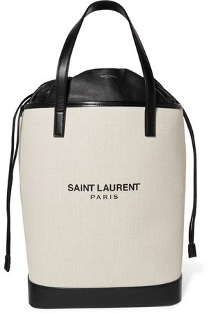 Saint Laurent | Teddy leather-trimmed printed canvas tote | NET-A-PORTER.COM