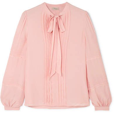 Jade Pussy-bow Pleated Chiffon Blouse - Pink