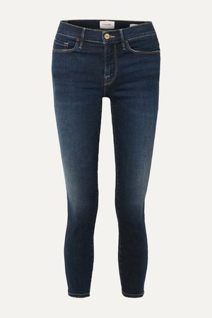 Le Skinny De Jeanne Cropped Distressed Mid-rise Jeans - Mid denim