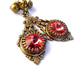 Clothing Gift Victorian Gothic Earrings Swarovski Golden | Etsy