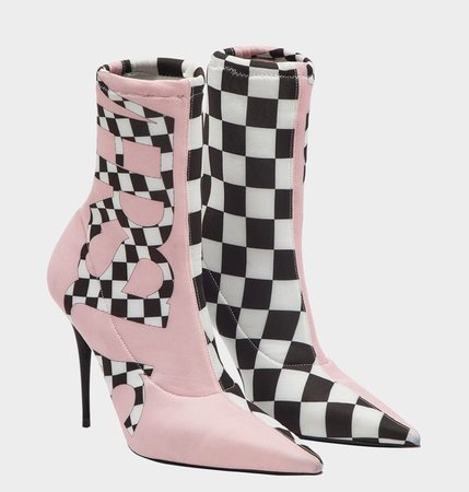 pink, black, & white checkered stilettos