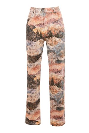 'Foundry' Landscape Print Straight Slim Leg Jeans - Mistress Rock