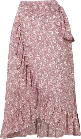 BerryGo Women's Boho Floral Wrap Maxi Skirt High Waisted Long Skirt with Slit at Amazon Women’s Clothing store