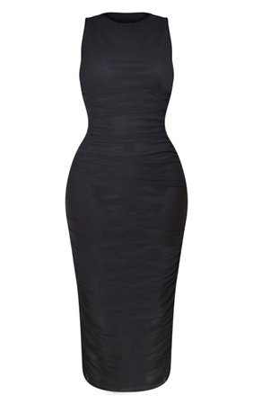 Shape Black Sleeveless Mesh Midi Dress | PrettyLittleThing USA