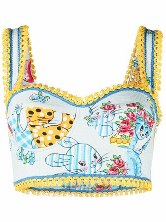 Shop Moschino sweetheart-neck printed crop top with Express Delivery - FARFETCH