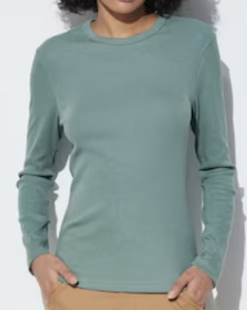 Uniqlo Soft Ribbed Crew Neck Long-Sleeve T-Shirt Green $20