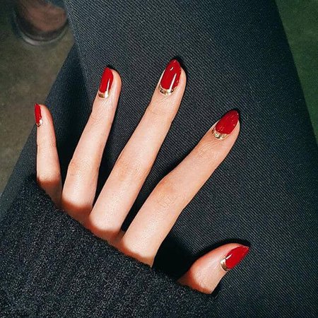 Red + gold nails
