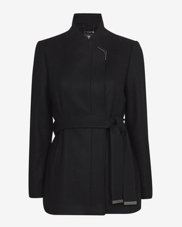 Short belted wool wrap coat - Black | Jackets and Coats | Ted Baker UK